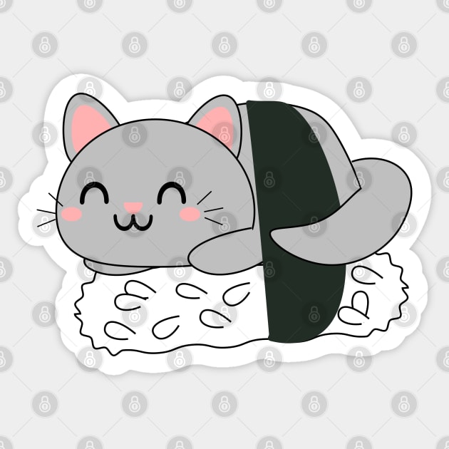 Cute Grey Sushi Cat Sticker by Kam Bam Designs